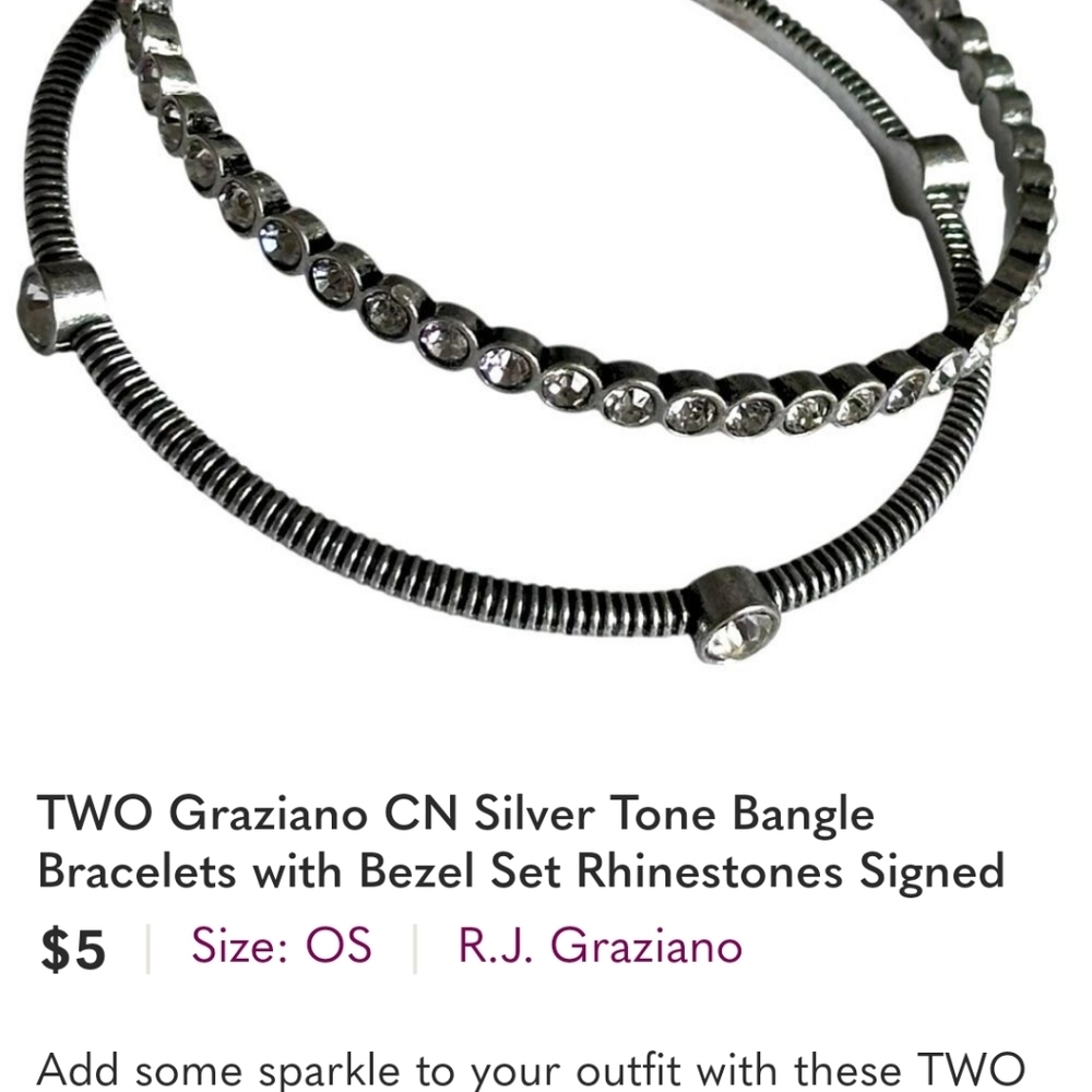TWO R.J. Graziano CN Signed Silver Tone Bracelets With Bezel Set Rhinestones - Picture 12 of 12